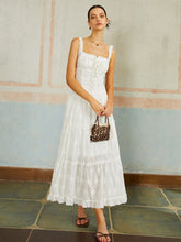 Ruffled Hem Sleeveless Embroidered Long Dress